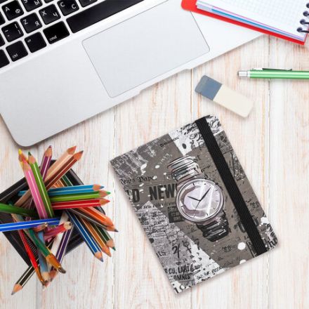 Блокнот с резинкой в клетку 96 л., МАЛЫЙ ФОРМАТ А6 (109х148 мм), твердая обложка, BRAUBERG, "Часы", 113737 Блокнот с резинкой в клетку 96 л., МАЛЫЙ ФОРМАТ А6 (109х148 мм), твердая обложка, BRAUBERG, "Часы", 113737