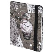 Блокнот с резинкой в клетку 96 л., МАЛЫЙ ФОРМАТ А6 (109х148 мм), твердая обложка, BRAUBERG, "Часы", 113737