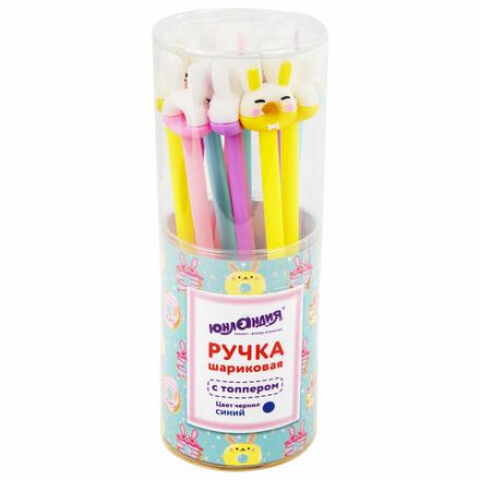 Ручка с топпером шариковая ЮНЛАНДИЯ "Зайка-пончик", корпус ассорти, СИНЯЯ, пишущий узел 0,7 мм, 143802 Ручка с топпером шариковая ЮНЛАНДИЯ "Зайка-пончик", корпус ассорти, СИНЯЯ, пишущий узел 0,7 мм, 143802