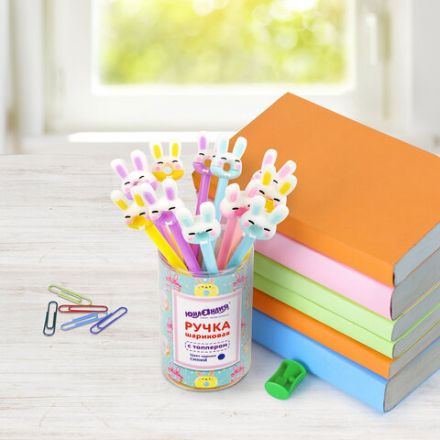 Ручка с топпером шариковая ЮНЛАНДИЯ "Зайка-пончик", корпус ассорти, СИНЯЯ, пишущий узел 0,7 мм, 143802 Ручка с топпером шариковая ЮНЛАНДИЯ "Зайка-пончик", корпус ассорти, СИНЯЯ, пишущий узел 0,7 мм, 143802