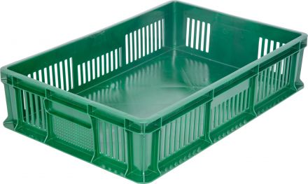 Ящик 600х400х140 мм дно сплош.стенки перф.без ручек зеленый морозостойкий