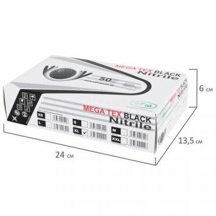 Перчатки нитриловые сверхпрочные с текстурой SFM MEGA TEX BLACK, Германия, 25 пар (50 штук), размер 9-10, XL (очень большой)