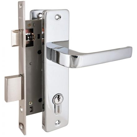 Замок врезной УЗК_Аллюр 126/1 CP сталь хром (с руч, д/дерев.двери/5кл)