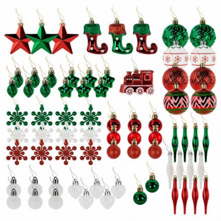 Шары ёлочные НАБОР 73 предмета, "Fairy House", красный/зеленый/белый, пластик, ЗОЛОТАЯ СКАЗКА, 592181