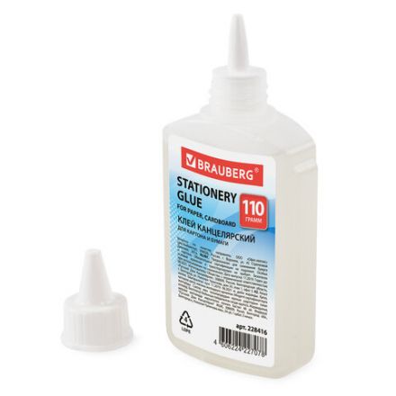 Клей канцелярский силикатный BRAUBERG "Standard" (для бумаги, картона) 110 г, 228416