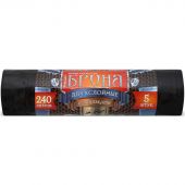 Мешки для мусора ПВД 240л 55мкм 5шт/рул черн 110х115см, Броня, с завязк