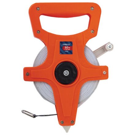 Рулетка геодезическая 30 м х 13 мм, лента фибергласс, открытый корпус, RABBITEX (РАББИТЕКС), 671367