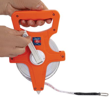 Рулетка геодезическая 30 м х 13 мм, лента фибергласс, открытый корпус, RABBITEX (РАББИТЕКС), 671367