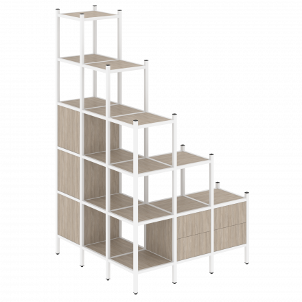 Loft Угловой внешний стеллаж наборный VR.L-59 Дуб аттик/Белый металл 1278*1278*2280