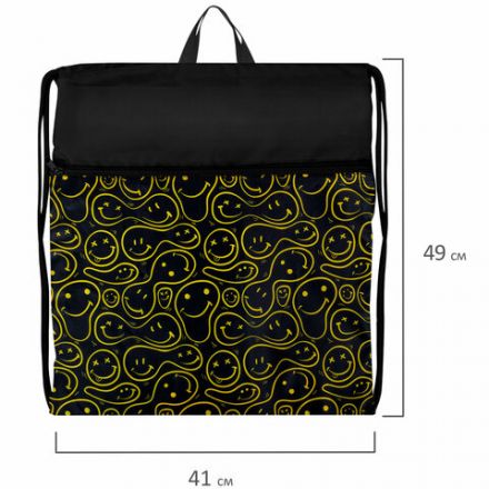 Мешок для обуви BRAUBERG БОЛЬШОЙ, с ручкой, карман на молнии, сетка, 49х41 см, "Smiles", 272403