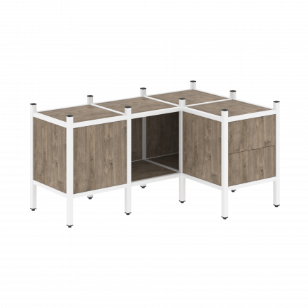 Loft Угловой внутренний стеллаж наборный VR.L-26 Тиквуд тёмный/Белый металл 1278*862*636