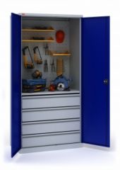 Инструментальный шкаф ИП-1/5 (ИП-1: шкаф-1, полка-1, экран-2, ящик-4; полка УД-2, полка УК-1, держ/ключей-1, крючки 8см - 1уп)