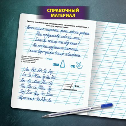 Тетрадь ПРОПИСЬ № 4 12 л. косая линия, со справочным материалом, обложка картон, ЮНЛАНДИЯ, 404851