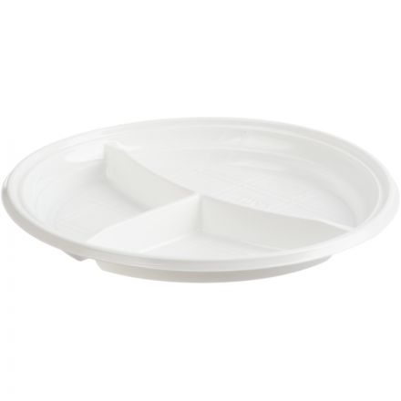Тарелка одноразовая d-205мм, 3-х секционная белая, ПС 100шт/уп