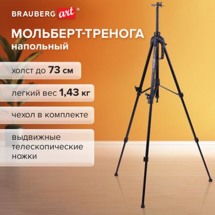 Мольберт-тренога металлический переносной, телескопический, 92х156х80 см, чехол, BRAUBERG ART, 192264