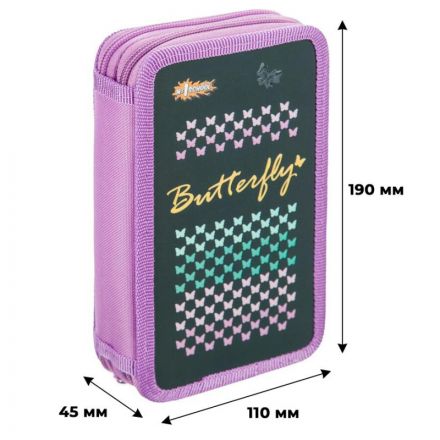 Пенал Butterfly 2 отд.,  выборочный лак, 190x110 мм, ПКК 11-19