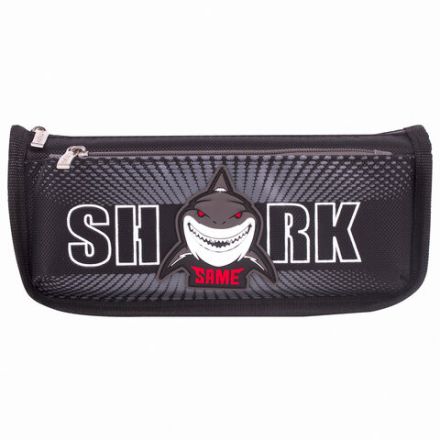 Пенал мягкий ЮНЛАНДИЯ, 2 отделения, полиэстер, "Shark", черный, 21х6х9 см, 270271