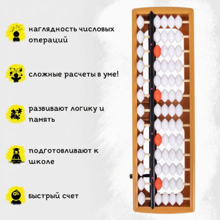 Счеты Абакус (соробан) белые ЮНЛАНДИЯ "Ментальная арифметика", 13 разрядов, кнопка обнуления, 106238 Счеты Абакус (соробан) белые ЮНЛАНДИЯ "Ментальная арифметика", 13 разрядов, кнопка обнуления, 106238