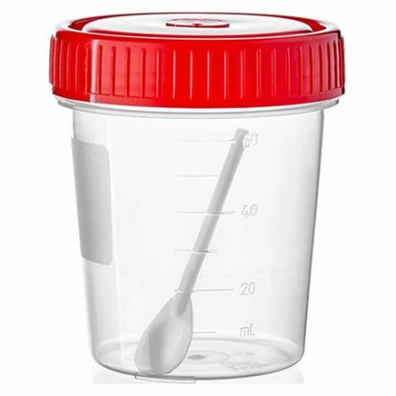 Контейнер для сбора биоматериалов 60 мл, стерильный со шпателем, индивидуальная упаковка Контейнер для сбора биоматериалов 60 мл, стерильный со шпателем, индивидуальная упаковка