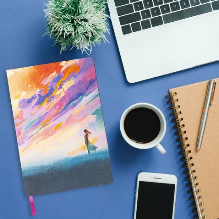 Блокнот А5 (143x210 мм), BRAUBERG VISTA "Color clouds", под кожу, гибкий, 80 л., 112068