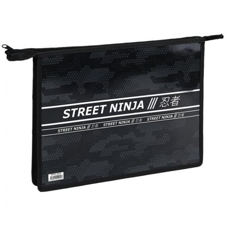 Папка для тетрадей 2 отделения А4 ArtSpace "Ninja", пластик, фольга, на молнии