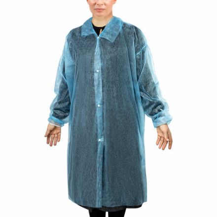 Халат одноразовый голубой на кнопках КОМПЛЕКТ 10 шт., XL, 52-54 размер, 110 см, рукав на резинке, 30 г/м2, ОПТИТРЕЙД