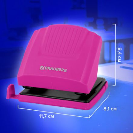 Дырокол BRAUBERG "SUPER", до 30 листов, цвет маджента и черный, 272745