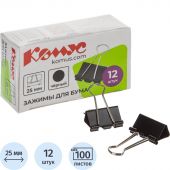 Зажимы для бумаг 25мм 12шт./уп.Комус, в картонной коробке