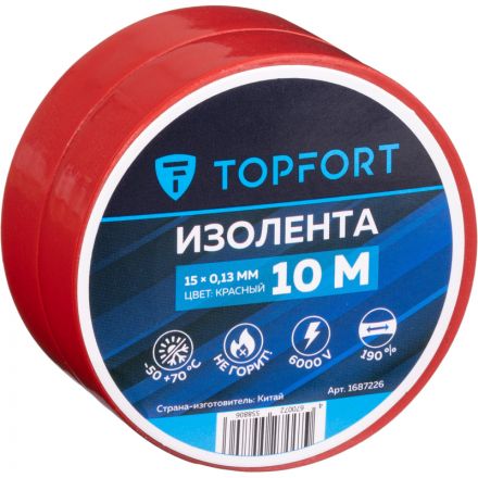 Изолента TOPFORT 15мм х 10м х 0,13мм красный Изолента TOPFORT 15мм х 10м х 0,13мм красный
