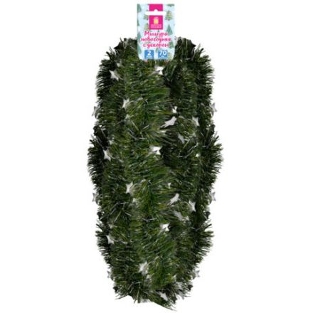 Мишура (1 штука) с декором, диаметр 70 мм, длина 2 м, матовая, ассорти 4 дизайна, ЗОЛОТАЯ СКАЗКА, 592424