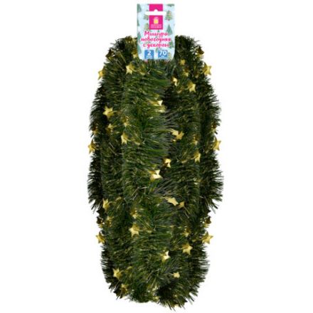 Мишура (1 штука) с декором, диаметр 70 мм, длина 2 м, матовая, ассорти 4 дизайна, ЗОЛОТАЯ СКАЗКА, 592424