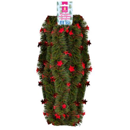 Мишура (1 штука) с декором, диаметр 70 мм, длина 2 м, матовая, ассорти 4 дизайна, ЗОЛОТАЯ СКАЗКА, 592424