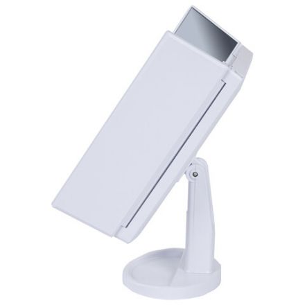 Зеркало настольное с LED-подсветкой для макияжа, размер 24х18 см, складное, увеличение х2, х3, х10, белое, BRABIX, 609337