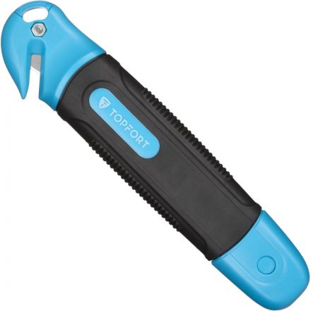 Нож безопасный TOPFORT 19мм шир.трапец.+д/вскр.упак.матер,ABS+TPR