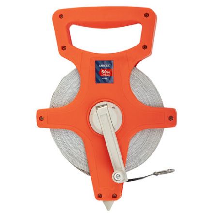 Рулетка геодезическая 50 м х 13 мм, лента фибергласс, открытый корпус, RABBITEX (РАББИТЕКС), 671368