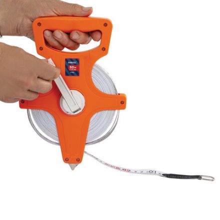 Рулетка геодезическая 50 м х 13 мм, лента фибергласс, открытый корпус, RABBITEX (РАББИТЕКС), 671368