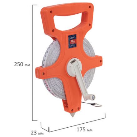 Рулетка геодезическая 50 м х 13 мм, лента фибергласс, открытый корпус, RABBITEX (РАББИТЕКС), 671368