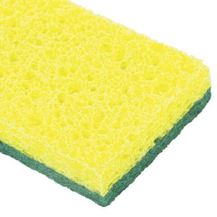 Губки для посуды 95x65х20 мм, ЦЕЛЛЮЛОЗНЫЕ + АБРАЗИВ, КОМПЛЕКТ 2 штуки, желтые/зеленый абразив, LAIMA, 700256