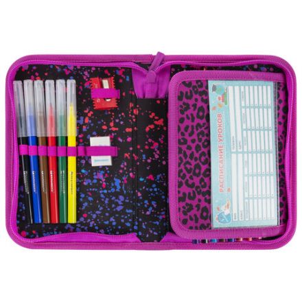 Пенал BRAUBERG с наполнением, 1 отделение, 1 откидная планка, 24 предмета, 21х14 см, "Leopard", 272350