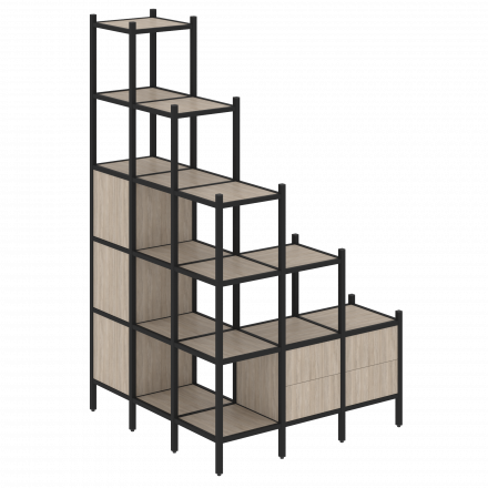 Loft Угловой внешний стеллаж наборный VR.L-59 Дуб аттик/Чёрный металл 1278*1278*2280