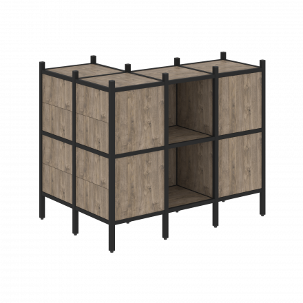 Loft Угловой внешний стеллаж наборный VR.L-51 Тиквуд тёмный/Чёрный металл 862*1278*1047