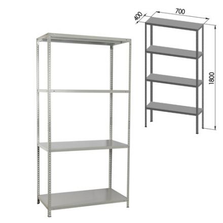 Стеллаж металлический BRABIX "MS KD-180/40/70-4", 1800х700х400 мм, 4 полки, компактная упаковка, 291113, S240BR124402
