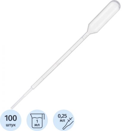Пипетка Пастера 1мл,стер,п/эт,и/уп./100/2000 шт.  12006653