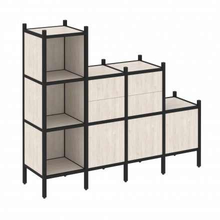 Loft Прямой стеллаж наборный VR.L-17 Денвер светлый/Чёрный металл 1278*446*1458