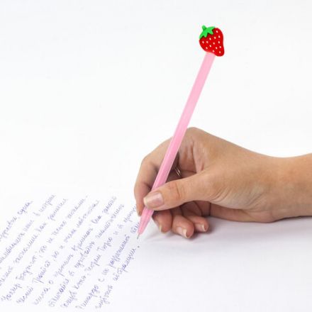 Ручка с топпером шариковая ЮНЛАНДИЯ "Фрукт", корпус ассорти, СИНЯЯ, пишущий узел 0,7 мм, 143810