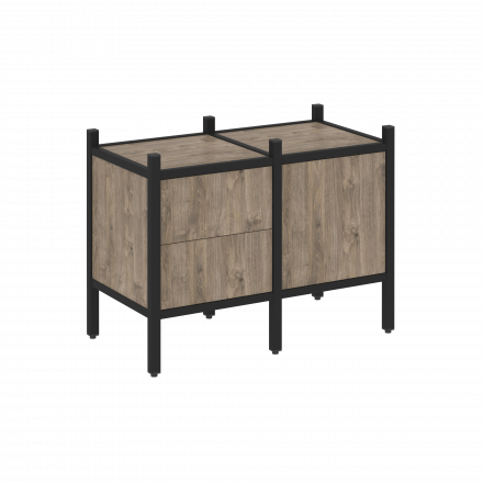 Loft Прямой стеллаж наборный VR.L-01 Тиквуд тёмный/Чёрный металл 862*446*636 Loft Прямой стеллаж наборный VR.L-01 Тиквуд тёмный/Чёрный металл 862*446*636