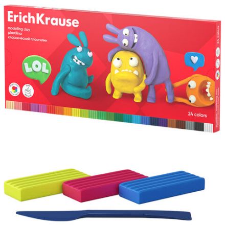 Пластилин классический ERICH KRAUSE "Jolly Friends", 24 цвета, 432 г, со стеком, 61350
