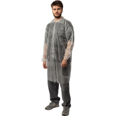 Халат процед однораз. рук.рез,на кнопках,XXXL,дл.110см,пл 20,белый,10шт/уп
