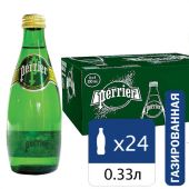 Вода ГАЗИРОВАННАЯ минеральная PERRIER, 0,33 л, ФРАНЦИЯ, стеклянная бутылка, УТ-00004097