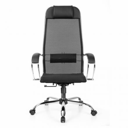 Кресло офисное МЕТТА "К-12", хром, ткань-сетка, сиденье и спинка регулируемые, черное